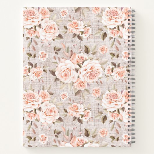 Monogram Naam Rustic Wood &  Rozen Romantic Notitieboek (Achterkant)