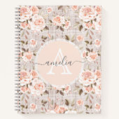 Monogram Naam Rustic Wood &  Rozen Romantic Notitieboek (Voorkant)