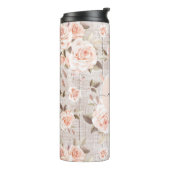 Monogram Naam Rustic Wood & Rozen Romantic Thermosbeker (Gedraaid links)