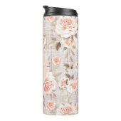 Monogram Naam Rustic Wood & Rozen Romantic Thermosbeker (Geroteerd rechts)