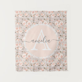 Monogram Naam Rustic Wood &  Rozen Romantic Wandkleed