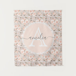 Monogram Naam Rustic Wood &  Rozen Romantic Wandkleed