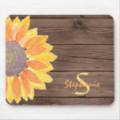 Monogram Naam Rustiek Zonnebloem Hout Muismat (Voorkant)