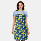 Monogram naam rustieke citrus citroenen chic blauw schort (Gedragen)