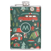 Monogram Naam Rustieke Kerst Kamperen Heupfles (Voorkant)