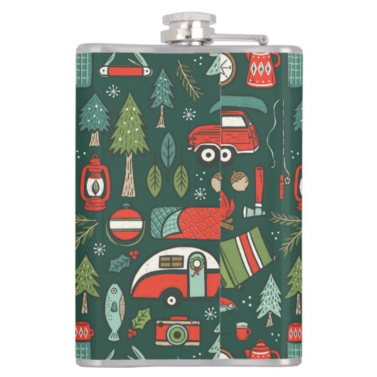 Monogram Naam Rustieke Kerst Kamperen Heupfles (Achterkant)