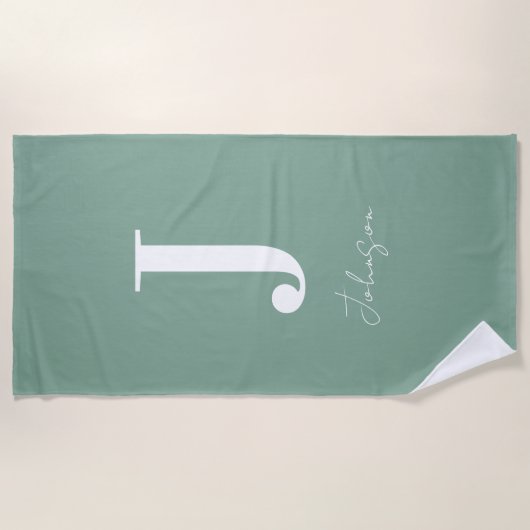 Monogram naam Sage Green Modern Strandlaken (Voorkant)