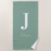 Monogram naam Sage Green Modern Strandlaken (Voorkant)
