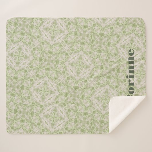 Monogram naam Sage Green patroon | Sherpa Deken (Voorkant (horizontaal))