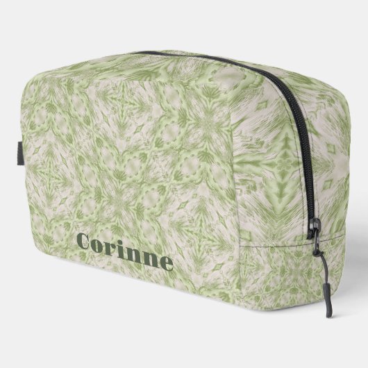 Monogram naam Sage Green patroon | Toilettasje (Rechterhoek)