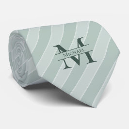 Monogram + Naam Sage Groene Streep Stropdas