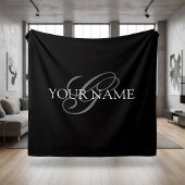 Monogram Naam Schrift Zwart Grijs Fleece Deken