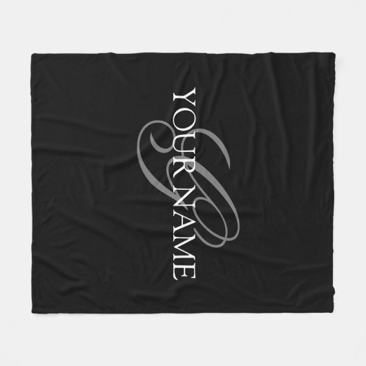 Monogram Naam Schrift Zwart Grijs Fleece Deken (Voorkant (Horizontaal))