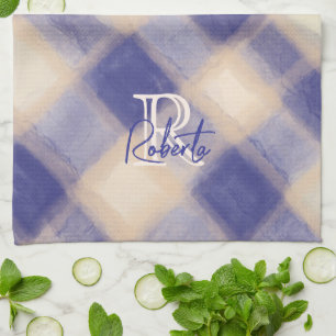 Monogram naam script blauw marine crèmekleurig bei theedoek
