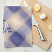 Monogram naam script blauw marine crèmekleurig bei theedoek (Quarter Fold)