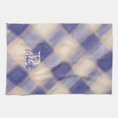 Monogram naam script blauw marine crèmekleurig bei theedoek (Horizontaal)