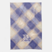 Monogram naam script blauw marine crèmekleurig bei theedoek (Verticaal)