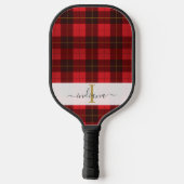 Monogram naam script geruite groene tartan pickleball paddle (Achterkant)