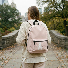 Monogram naam script roze bedrukte rugzak