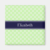 Monogram naam selderij en witte poka Dots Navy Magneet (Voorkant)