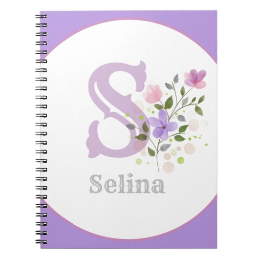 Monogram & naam Selina met bloemen Notitieboek (Voorkant)