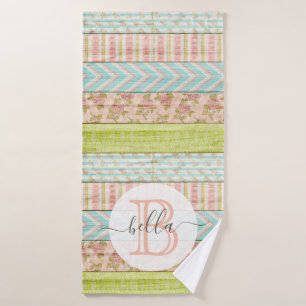 Monogram Naam Shabby-Rozen op bijtende houten kato Badhanddoek