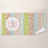 Monogram Naam Shabby-Rozen op bijtende houten kato Badhanddoek (Badhanddoek)