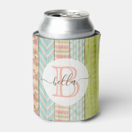 Monogram Naam Shabby-Rozen op bijtende houten kato Blikjeskoeler