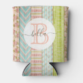 Monogram Naam Shabby-Rozen op bijtende houten kato Blikjeskoeler (Voorkant)