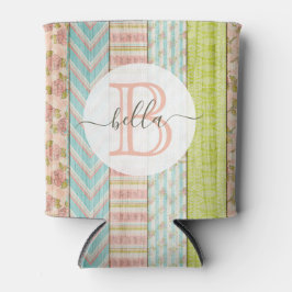 Monogram Naam Shabby-Rozen op bijtende houten kato Blikjeskoeler