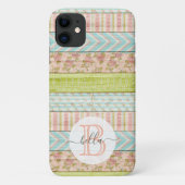 Monogram Naam Shabby-Rozen op bijtende houten kato Case-Mate iPhone Case (Achterkant)