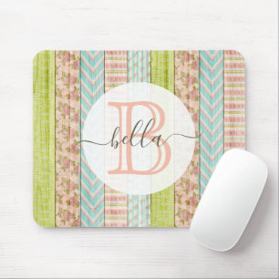 Monogram Naam Shabby-Rozen op bijtende houten kato Muismat