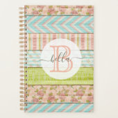 Monogram Naam Shabby-Rozen op bijtende houten kato Planner (Voorkant)
