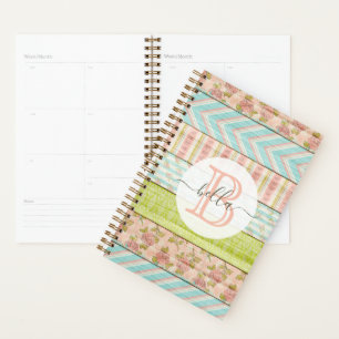 Monogram Naam Shabby-Rozen op bijtende houten kato Planner
