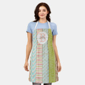 Monogram Naam Shabby-Rozen op bijtende houten kato Schort (Gedragen)