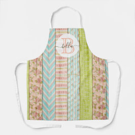 Monogram Naam Shabby-Rozen op bijtende houten kato Schort