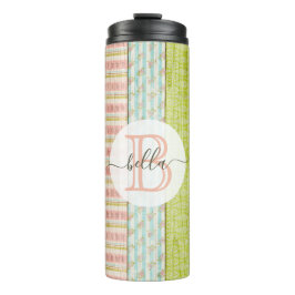 Monogram Naam Shabby-Rozen op bijtende houten kato Thermosbeker