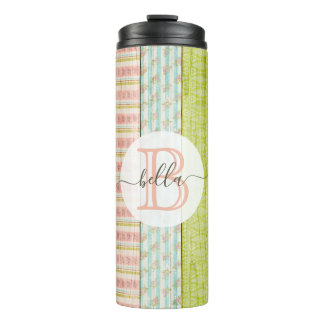 Monogram Naam Shabby-Rozen op bijtende houten kato Thermosbeker