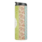 Monogram Naam Shabby-Rozen op bijtende houten kato Thermosbeker (Geroteerd rechts)