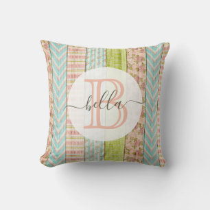 Monogram Naam Shabby Rozen op Rustieke Houten Cott Kussen