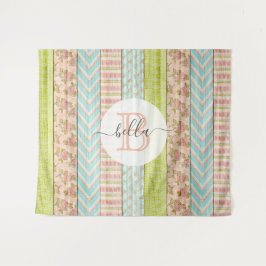 Monogram Naam Shabby Rozen op Rustieke Houten Cott Wandkleed