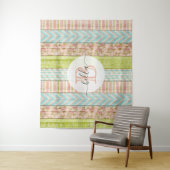 Monogram naam shabby rozen op rustieke houten cott wandkleed (In situ)