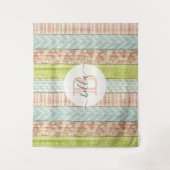 Monogram naam shabby rozen op rustieke houten cott wandkleed (Voorkant)