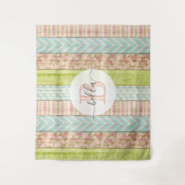 Monogram naam shabby rozen op rustieke houten cott wandkleed