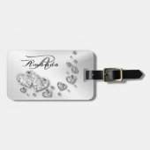 Monogram naam Silver Hearts Grey Travel Bagagelabel (Voorkant horizontaal)