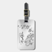 Monogram naam Silver Hearts Grey Travel Bagagelabel (Voorkant verticaal)