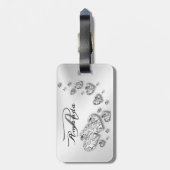 Monogram naam Silver Hearts Grey Travel Bagagelabel (Achterkant verticaal)