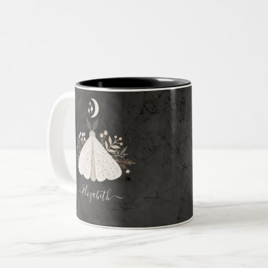 Monogram Naam Simple Floral Butterfly Tweekleurige Koffiemok (Voorkant links)
