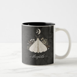 Monogram Naam Simple Floral Butterfly Tweekleurige Koffiemok