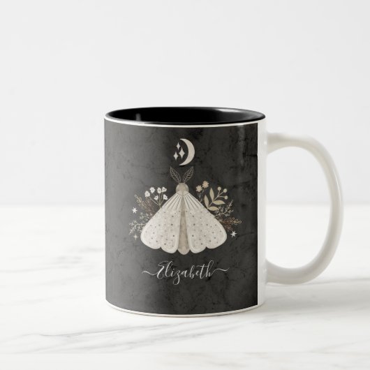 Monogram Naam Simple Floral Butterfly Tweekleurige Koffiemok (Rechts)